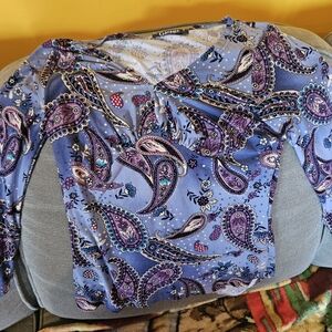 Garage Women's Blue and Purple Paisley Blouse